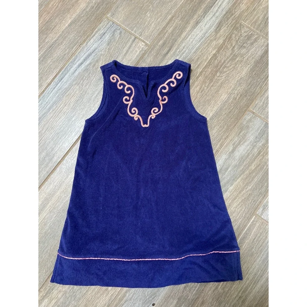 Janie and jack toweling‎ navy cover up with pink trim 4T